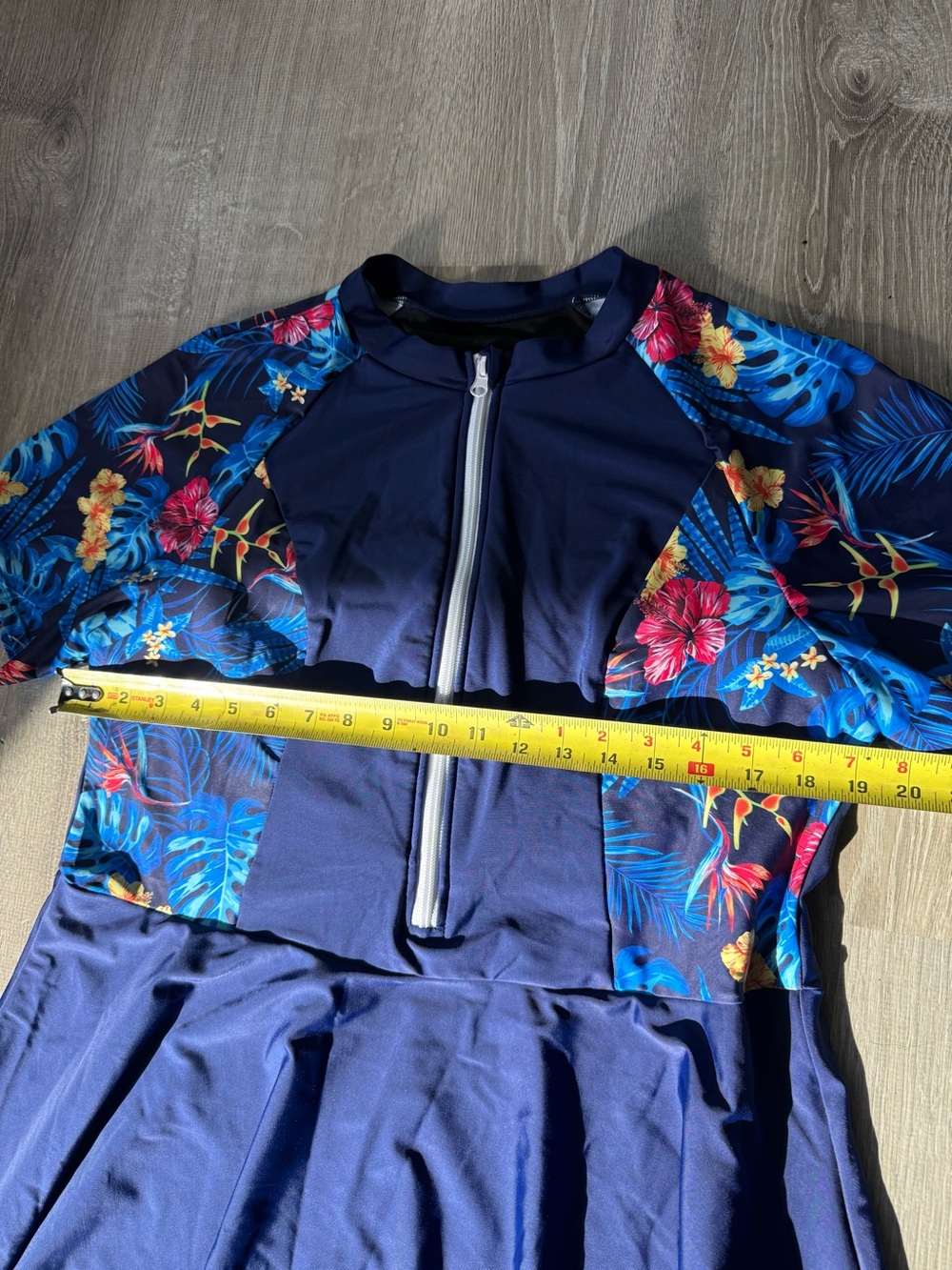 Swim Dress Navy Floral Short Sleeve Zip-Front Shorts Modest Beachy Tropical - Picture 14 of 16